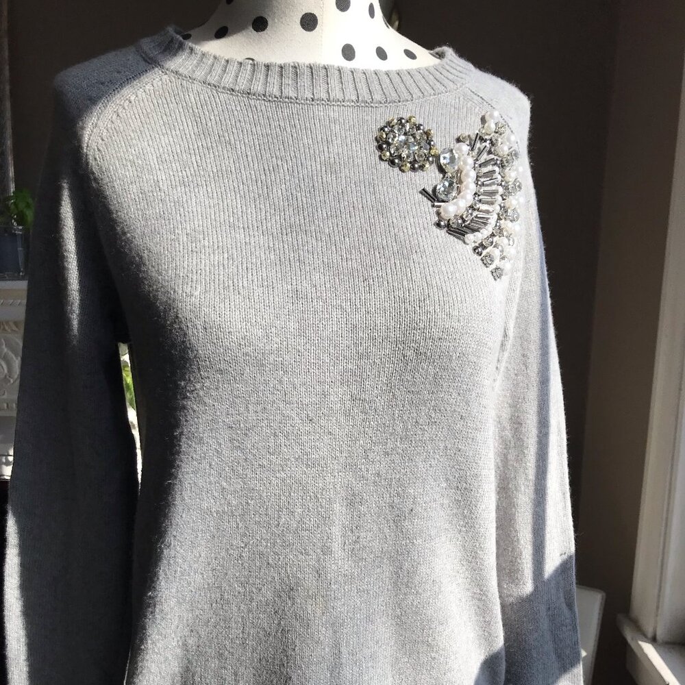 Elliott Lauren Gray Embellished Crew Neck Sweater S